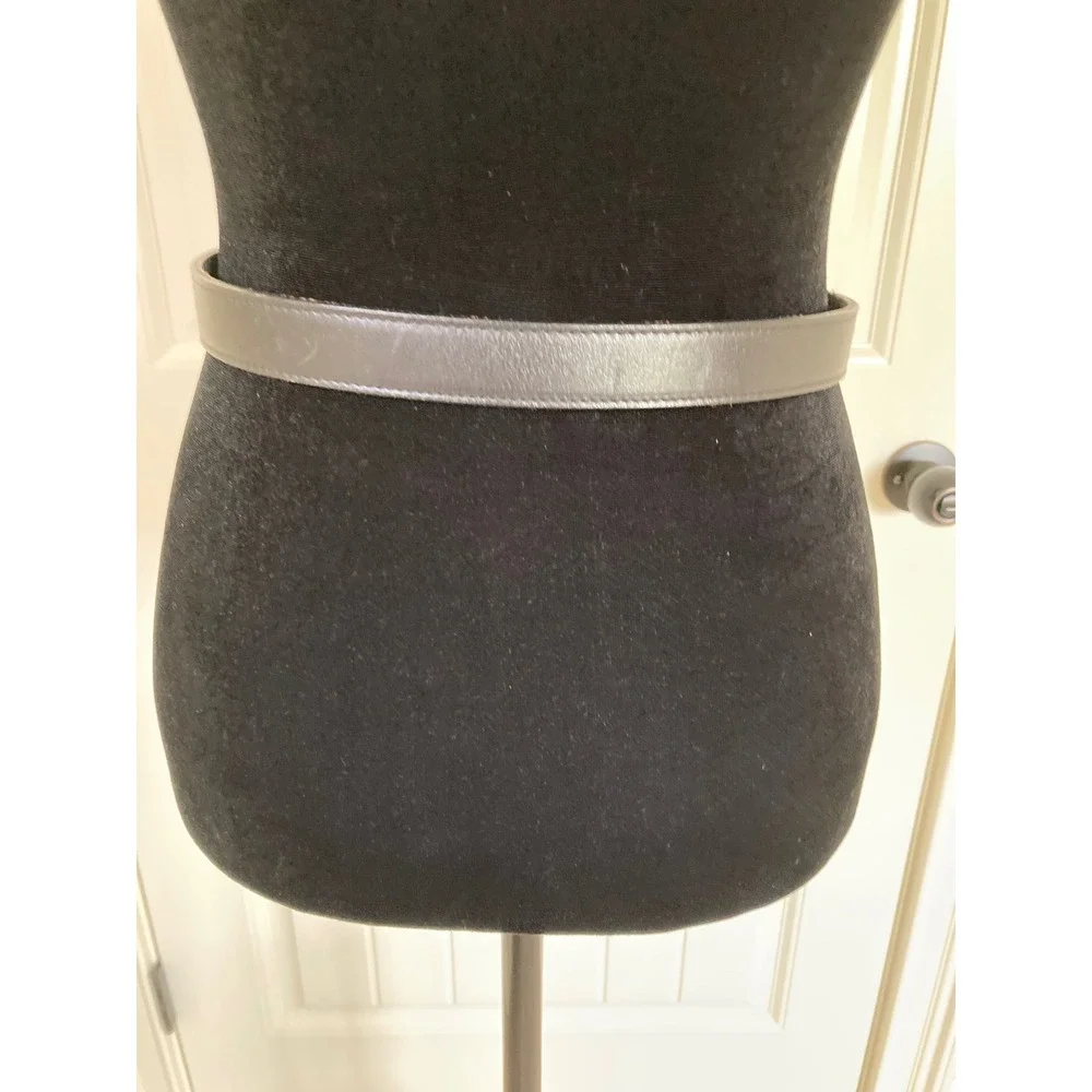 Vintage Black Leather Western Belt Silver Engraved Buckle Tip Made‎ in USA Small